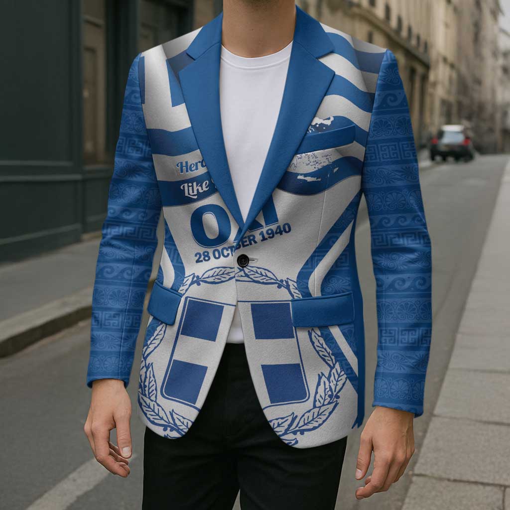 Greece Ohi Day Blazer Hellas Coat Of Arms Greek Pattern - Wonder Print Shop