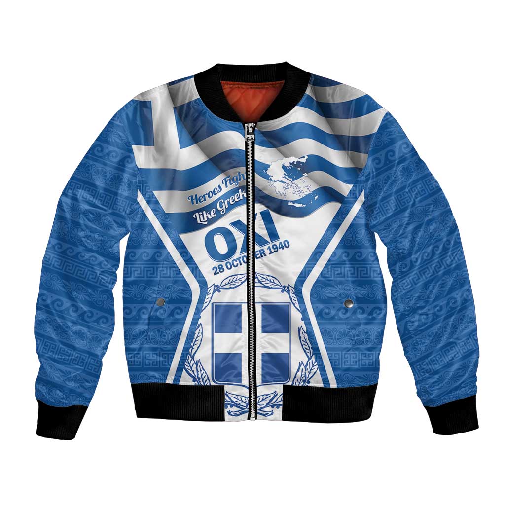 Greece Ohi Day Bomber Jacket Hellas Coat Of Arms Greek Pattern - Wonder Print Shop