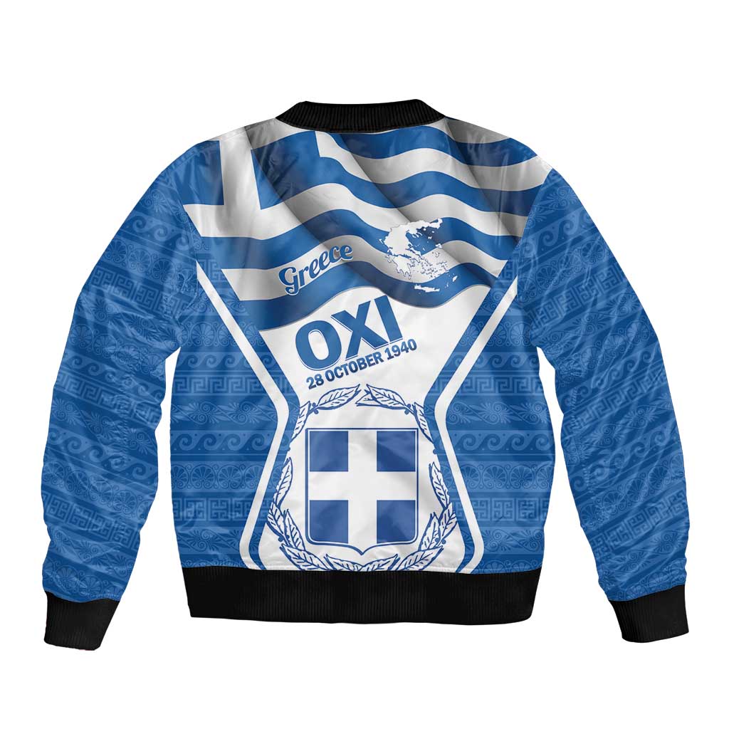 Greece Ohi Day Bomber Jacket Hellas Coat Of Arms Greek Pattern - Wonder Print Shop