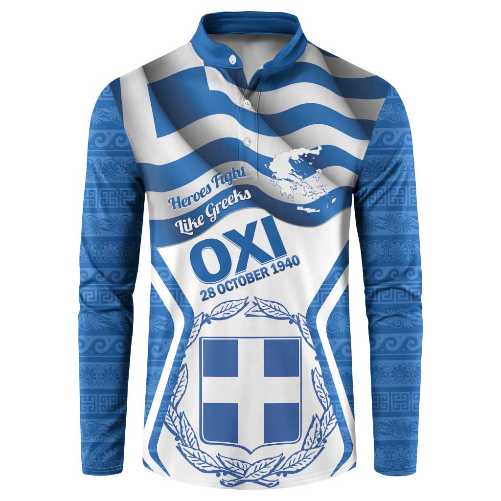 Greece Ohi Day Button Sweatshirt Hellas Coat Of Arms Greek Pattern - Wonder Print Shop