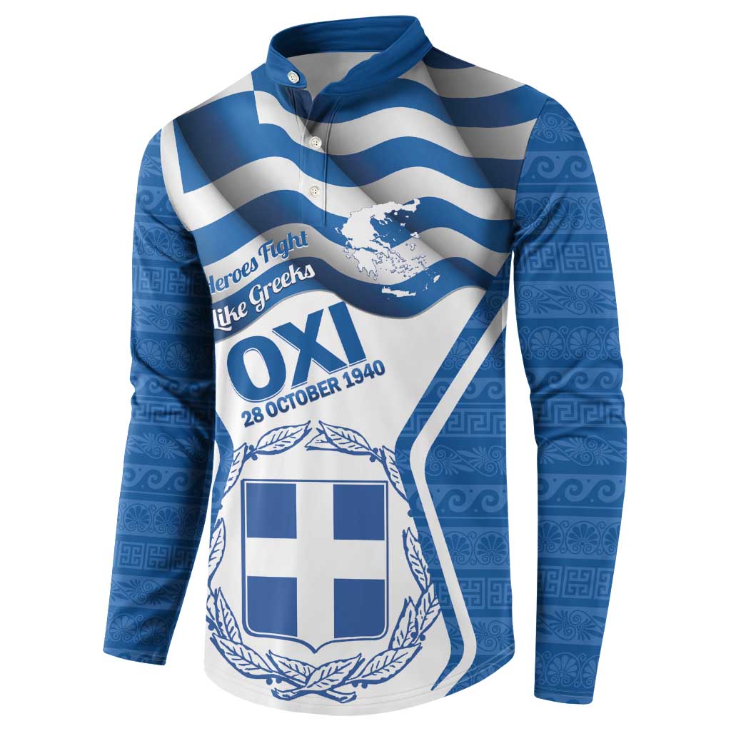 Greece Ohi Day Button Sweatshirt Hellas Coat Of Arms Greek Pattern - Wonder Print Shop