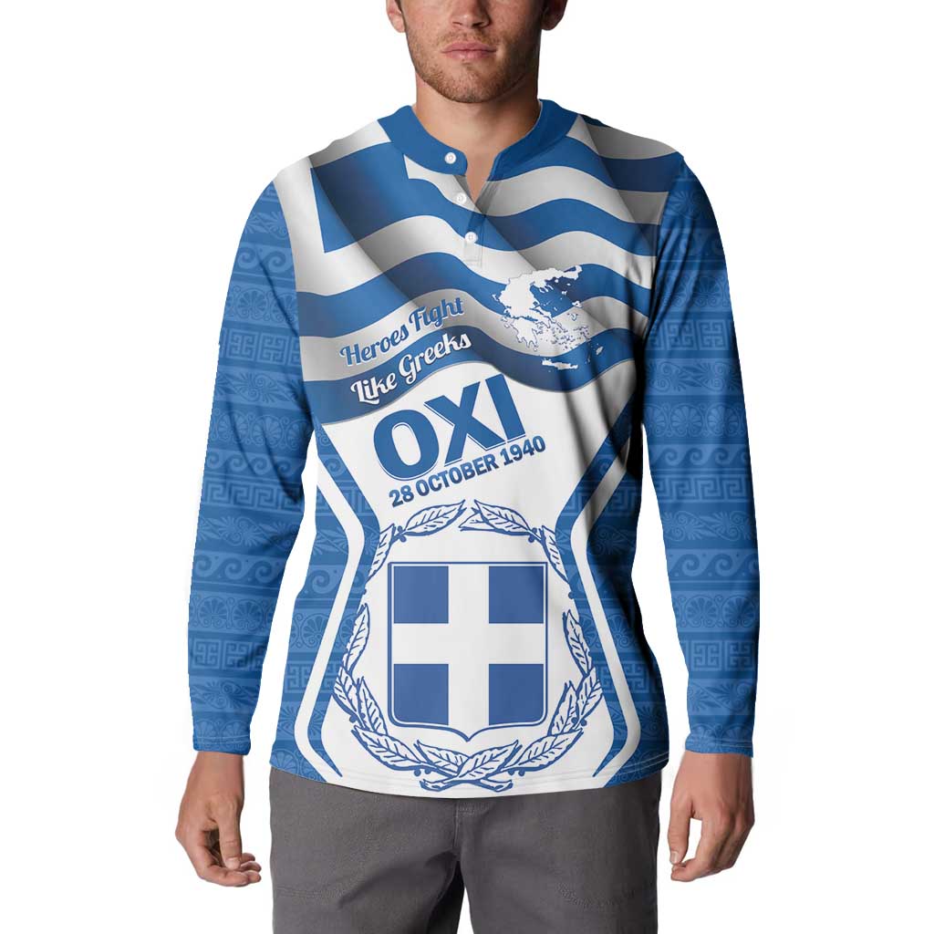 Greece Ohi Day Button Sweatshirt Hellas Coat Of Arms Greek Pattern - Wonder Print Shop