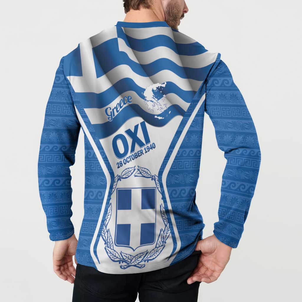 Greece Ohi Day Button Sweatshirt Hellas Coat Of Arms Greek Pattern - Wonder Print Shop