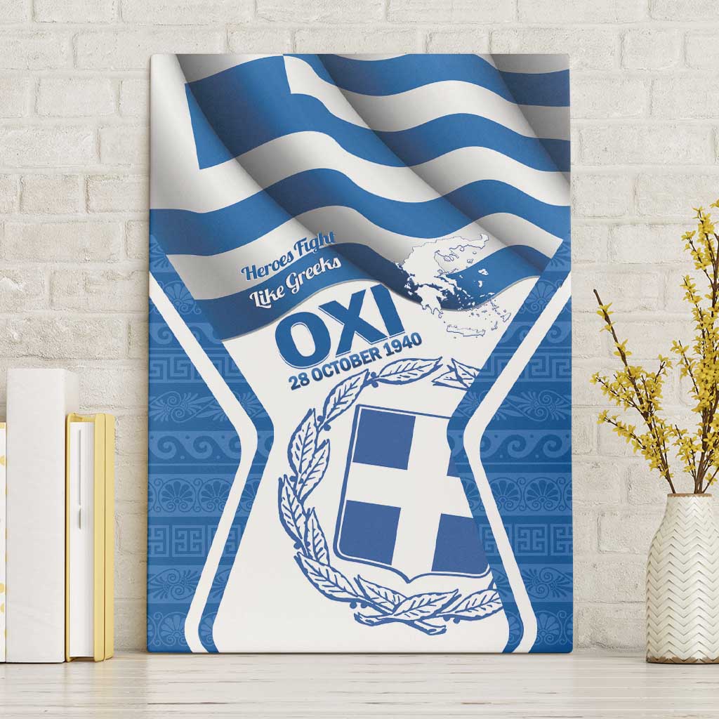 Greece Ohi Day Canvas Wall Art Hellas Coat Of Arms Greek Pattern - Wonder Print Shop