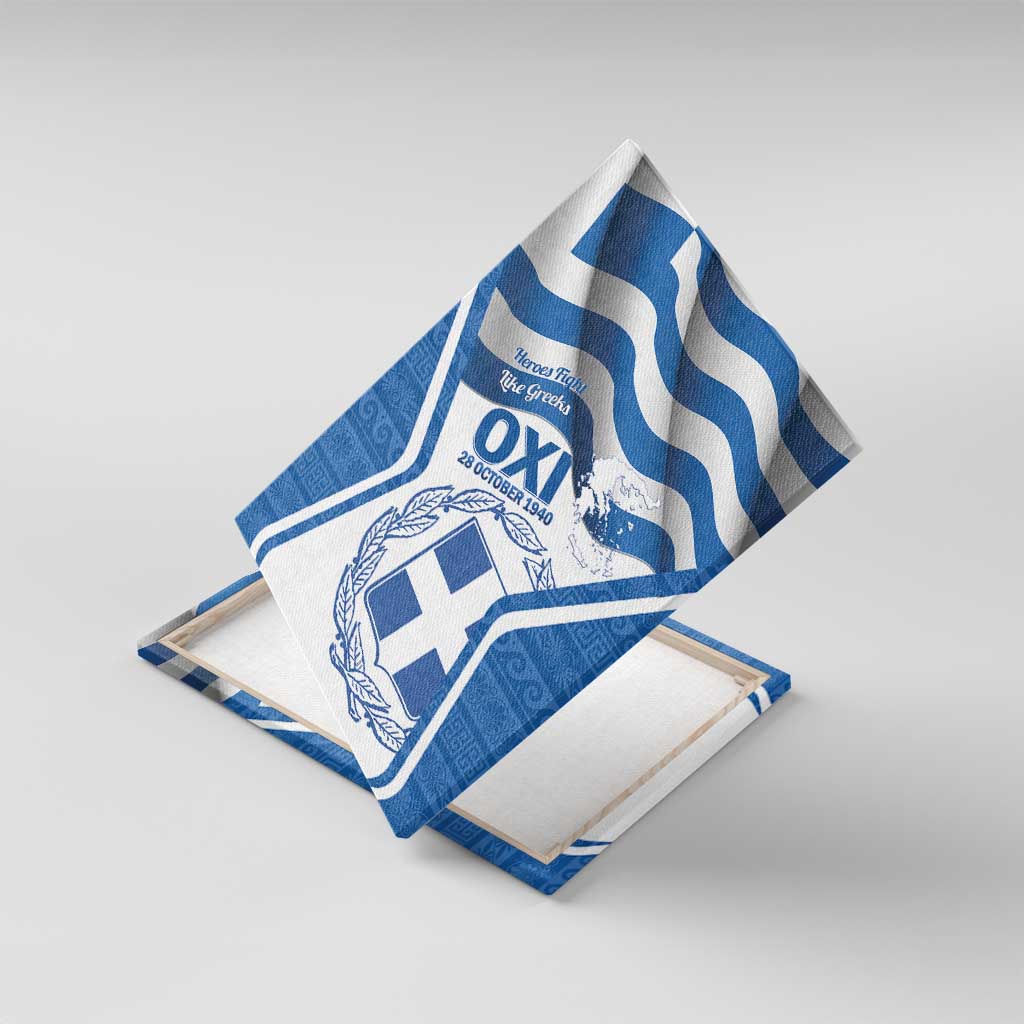 Greece Ohi Day Canvas Wall Art Hellas Coat Of Arms Greek Pattern - Wonder Print Shop