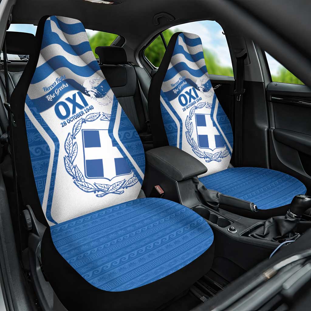 Greece Ohi Day Car Seat Cover Hellas Coat Of Arms Greek Pattern - Wonder Print Shop