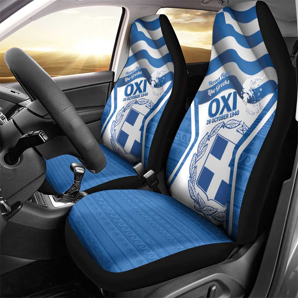 Greece Ohi Day Car Seat Cover Hellas Coat Of Arms Greek Pattern - Wonder Print Shop