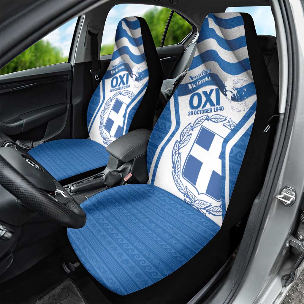 Greece Ohi Day Car Seat Cover Hellas Coat Of Arms Greek Pattern - Wonder Print Shop