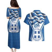 Greece Ohi Day Couples Matching Puletasi and Hawaiian Shirt Hellas Coat Of Arms Greek Pattern - Wonder Print Shop