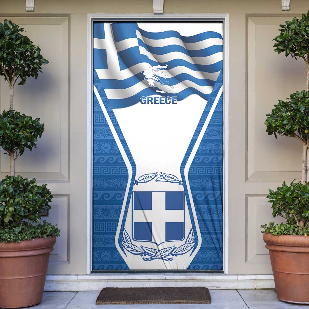 Greece Ohi Day Door Cover Hellas Coat Of Arms Greek Pattern - Wonder Print Shop