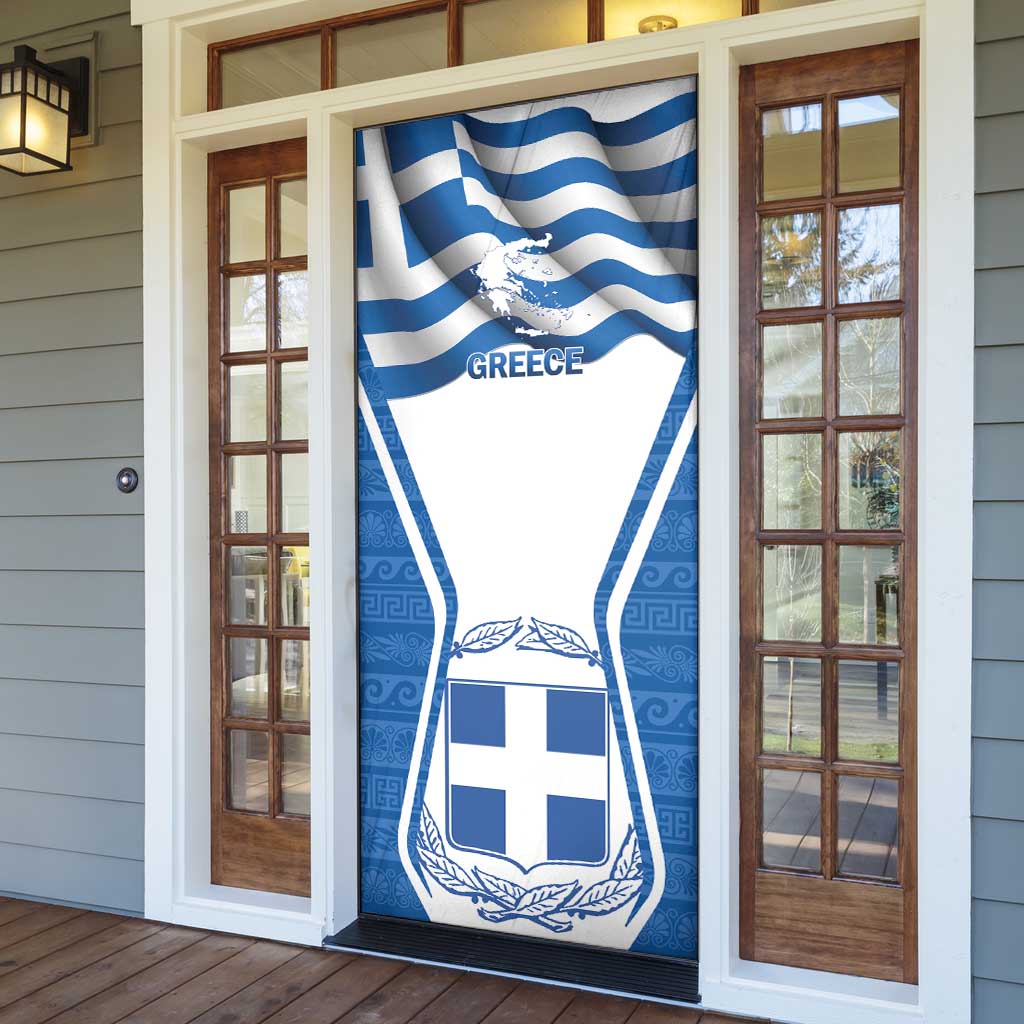 Greece Ohi Day Door Cover Hellas Coat Of Arms Greek Pattern - Wonder Print Shop