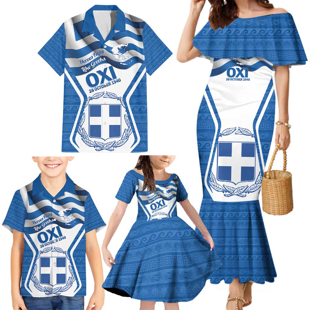 Greece Ohi Day Family Matching Mermaid Dress and Hawaiian Shirt Hellas Coat Of Arms Greek Pattern - Wonder Print Shop