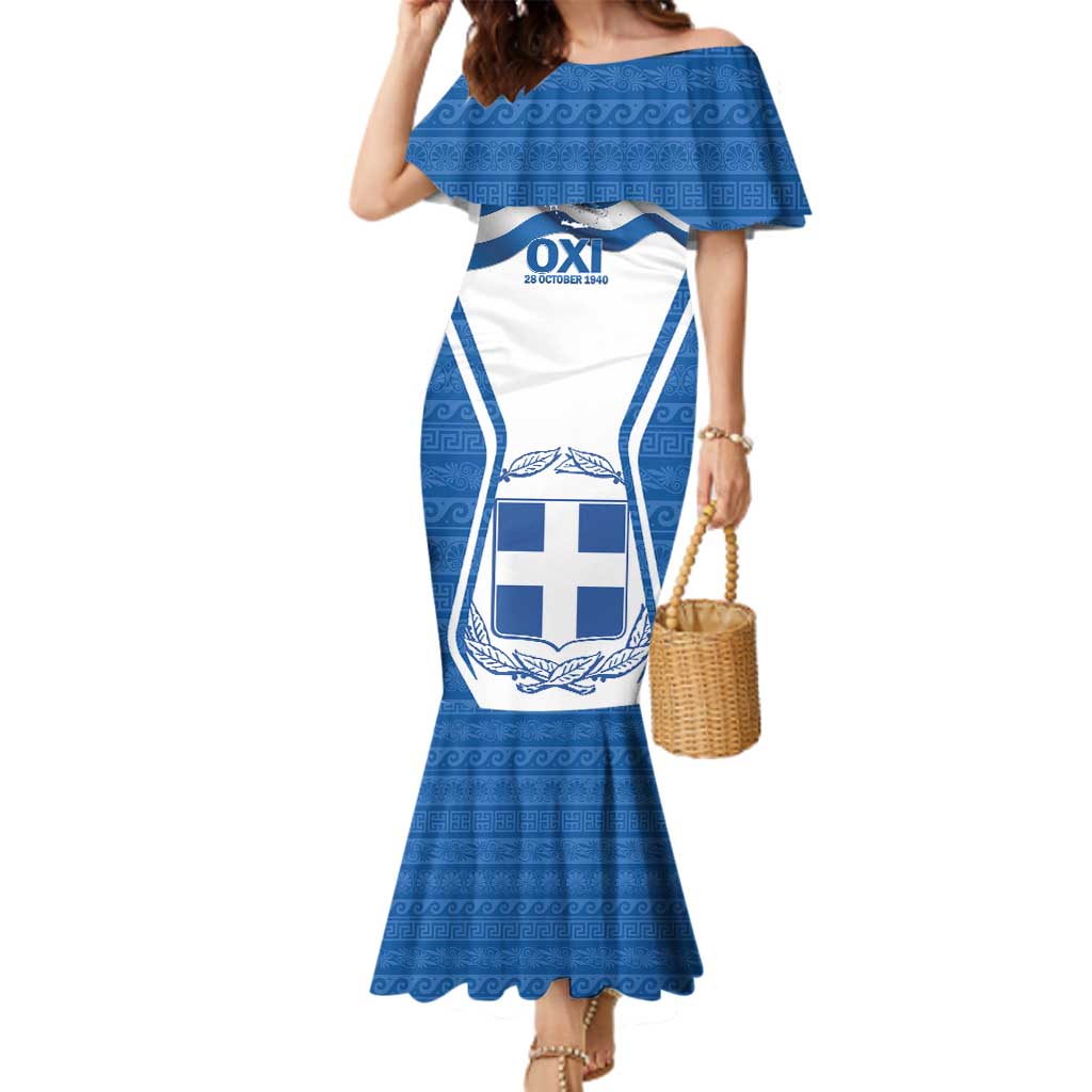 Greece Ohi Day Family Matching Mermaid Dress and Hawaiian Shirt Hellas Coat Of Arms Greek Pattern - Wonder Print Shop