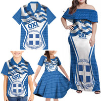 Greece Ohi Day Family Matching Off Shoulder Maxi Dress and Hawaiian Shirt Hellas Coat Of Arms Greek Pattern - Wonder Print Shop