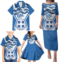 Greece Ohi Day Family Matching Puletasi and Hawaiian Shirt Hellas Coat Of Arms Greek Pattern - Wonder Print Shop