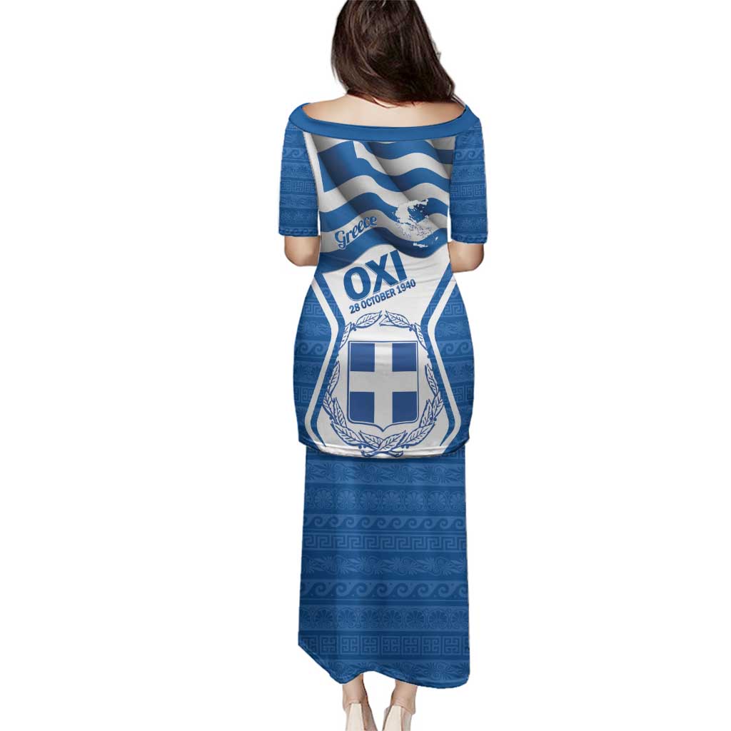 Greece Ohi Day Family Matching Puletasi and Hawaiian Shirt Hellas Coat Of Arms Greek Pattern - Wonder Print Shop