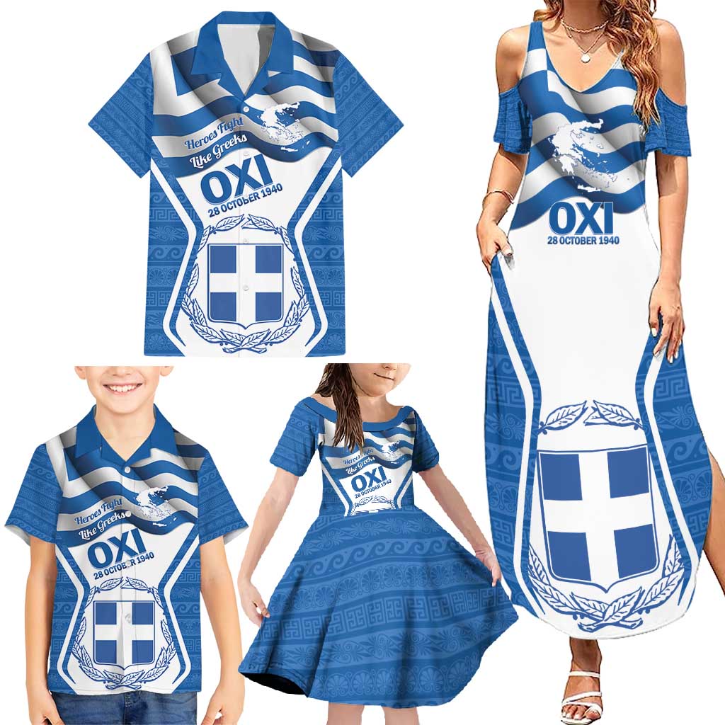 Greece Ohi Day Family Matching Summer Maxi Dress and Hawaiian Shirt Hellas Coat Of Arms Greek Pattern - Wonder Print Shop