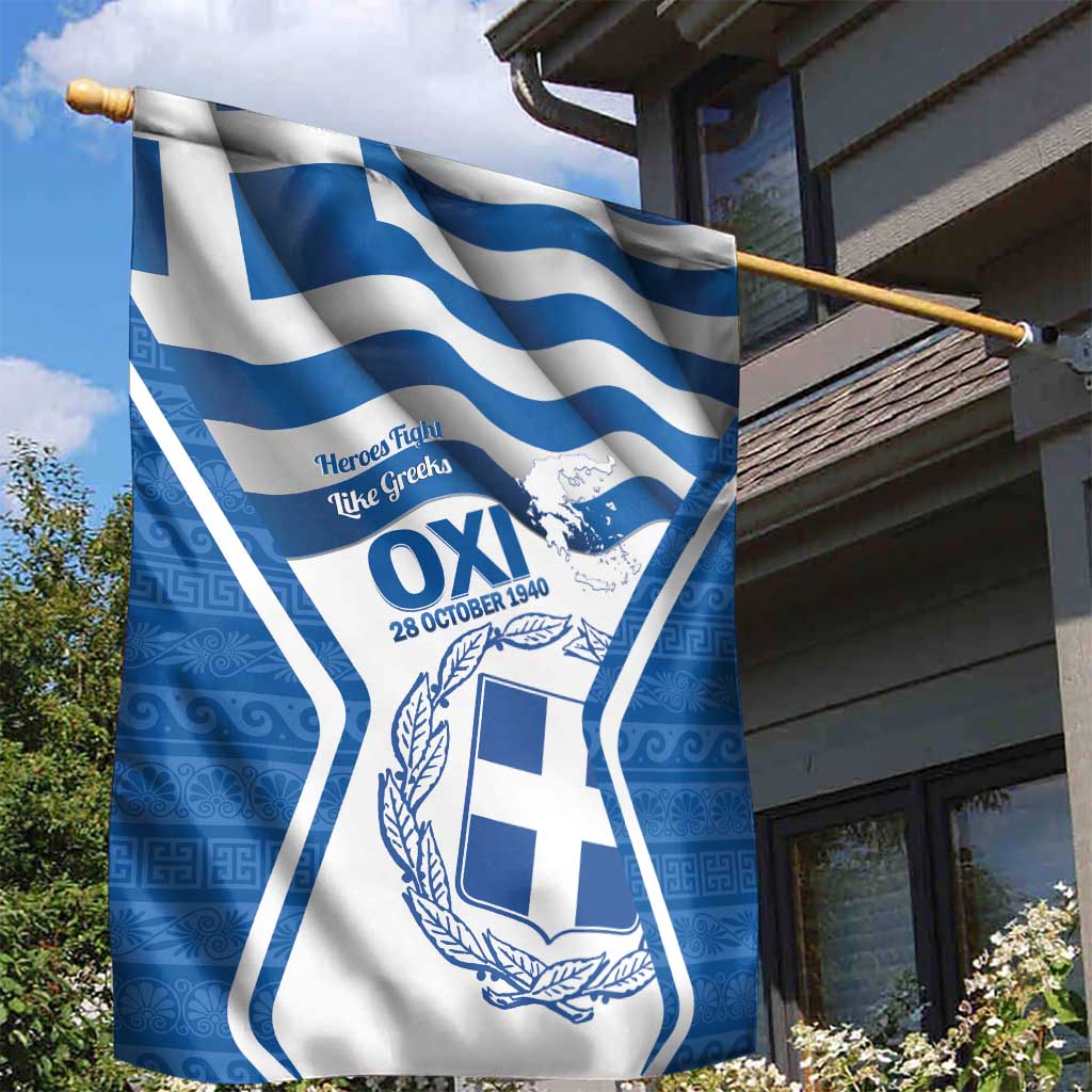 Greece Ohi Day Garden Flag Hellas Coat Of Arms Greek Pattern - Wonder Print Shop