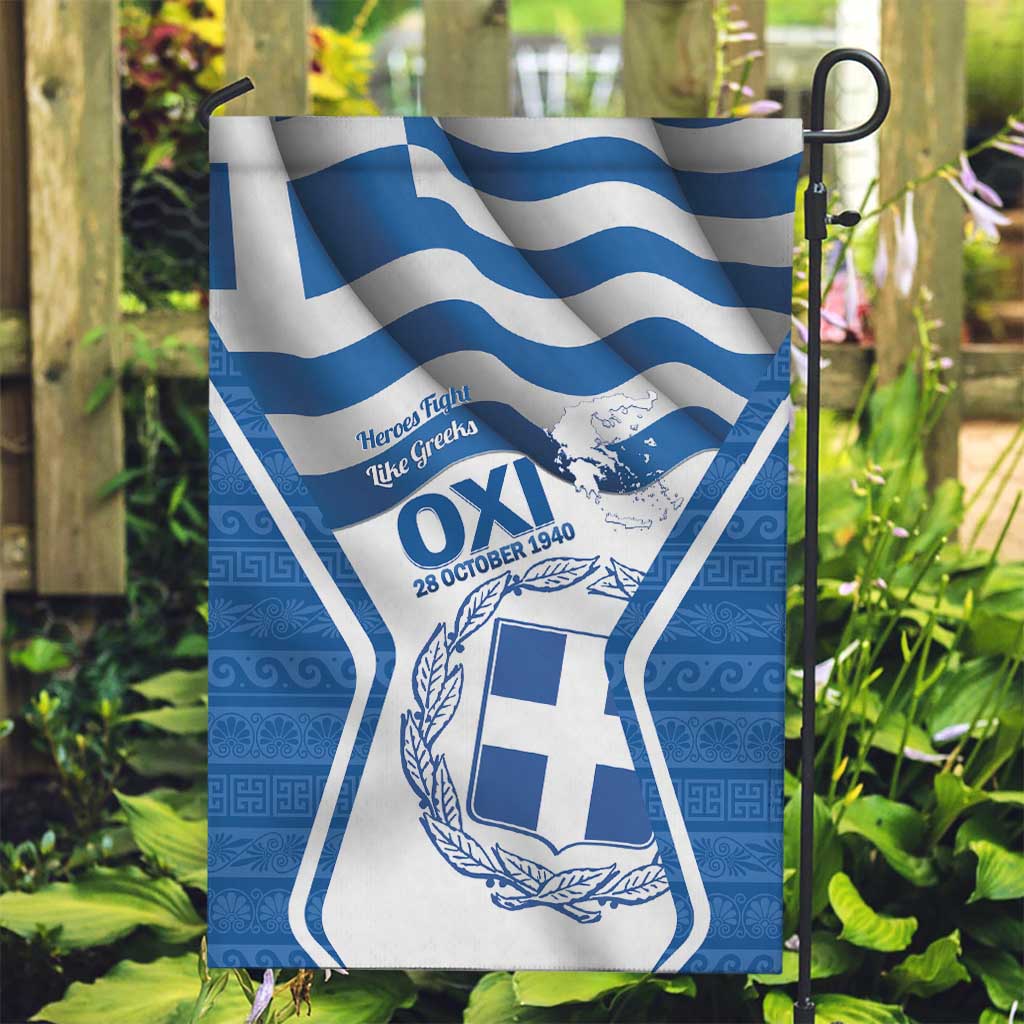 Greece Ohi Day Garden Flag Hellas Coat Of Arms Greek Pattern - Wonder Print Shop