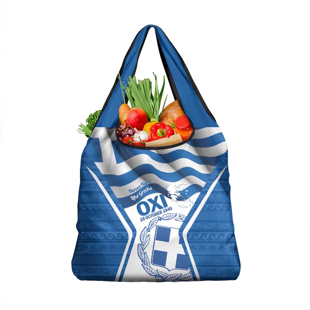 Greece Ohi Day Grocery Bag Hellas Coat Of Arms Greek Pattern - Wonder Print Shop