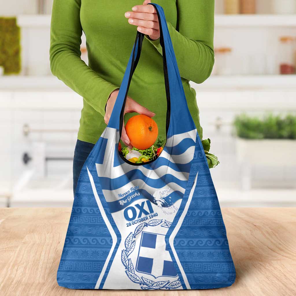 Greece Ohi Day Grocery Bag Hellas Coat Of Arms Greek Pattern - Wonder Print Shop
