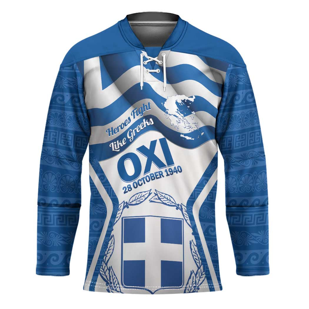 Greece Ohi Day Hockey Jersey Hellas Coat Of Arms Greek Pattern - Wonder Print Shop