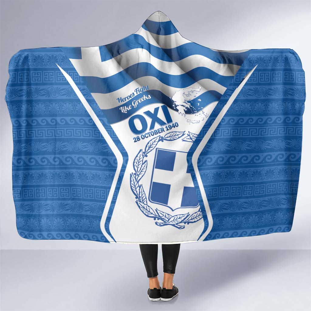 Greece Ohi Day Hooded Blanket Hellas Coat Of Arms Greek Pattern - Wonder Print Shop
