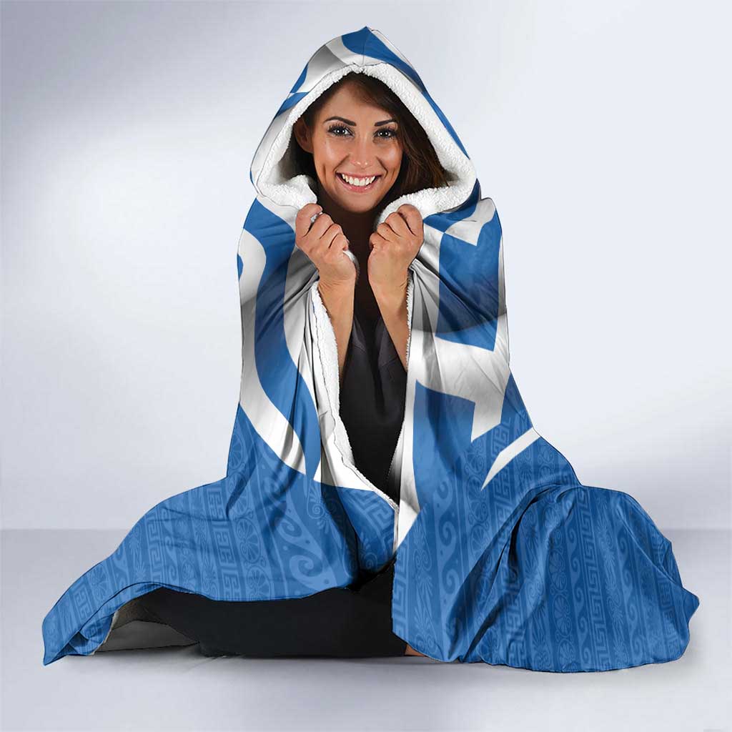 Greece Ohi Day Hooded Blanket Hellas Coat Of Arms Greek Pattern - Wonder Print Shop