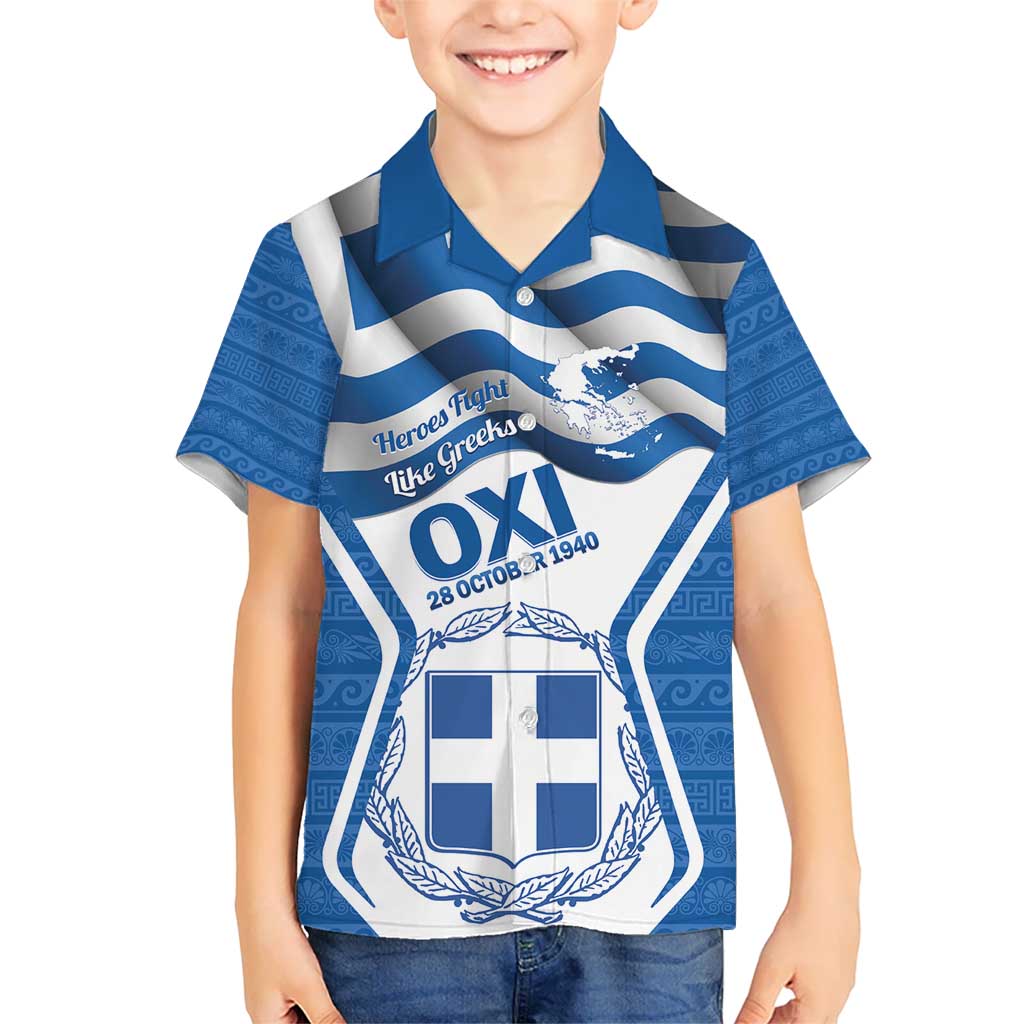 Greece Ohi Day Kid Hawaiian Shirt Hellas Coat Of Arms Greek Pattern - Wonder Print Shop