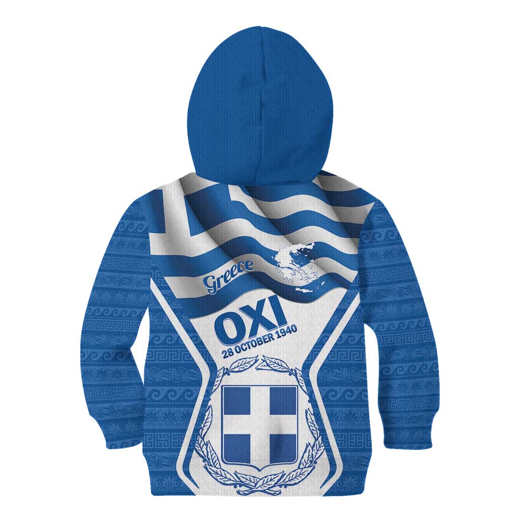 Greece Ohi Day Kid Hoodie Hellas Coat Of Arms Greek Pattern - Wonder Print Shop
