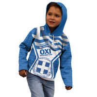 Greece Ohi Day Kid Hoodie Hellas Coat Of Arms Greek Pattern - Wonder Print Shop
