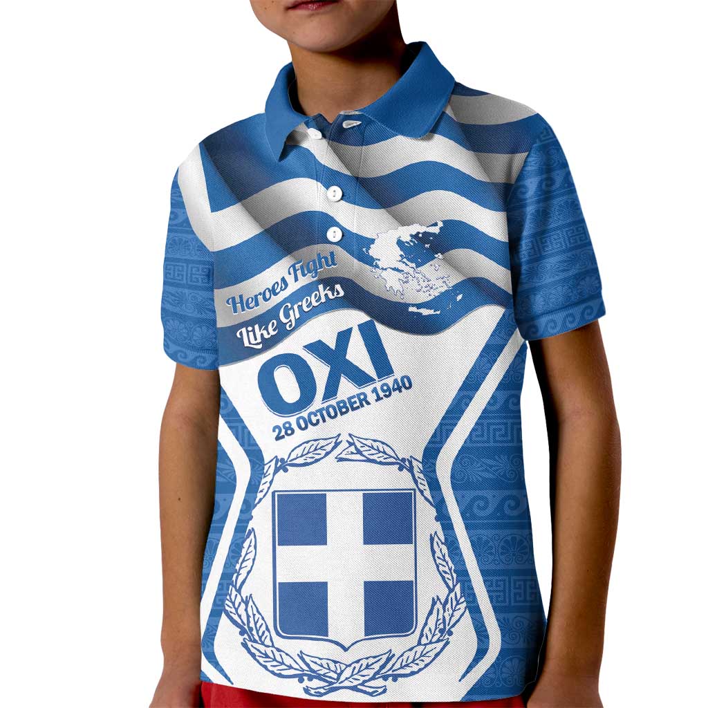 Greece Ohi Day Kid Polo Shirt Hellas Coat Of Arms Greek Pattern - Wonder Print Shop