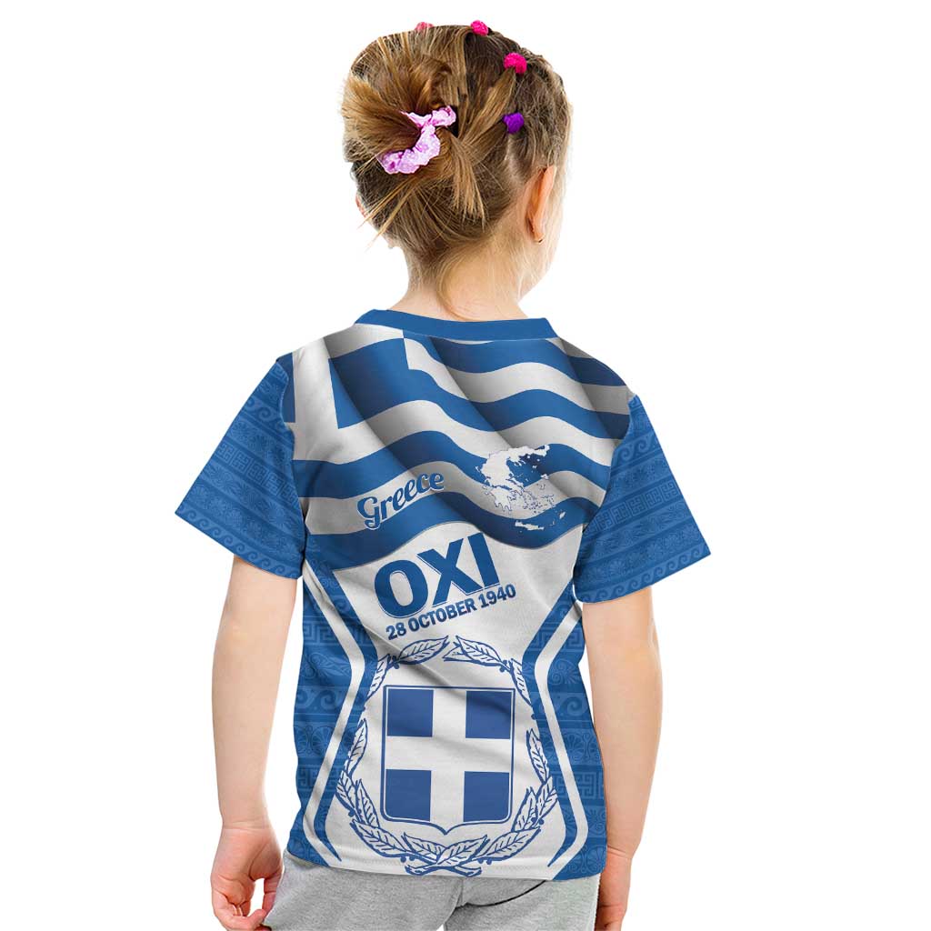 Greece Ohi Day Kid T Shirt Hellas Coat Of Arms Greek Pattern - Wonder Print Shop