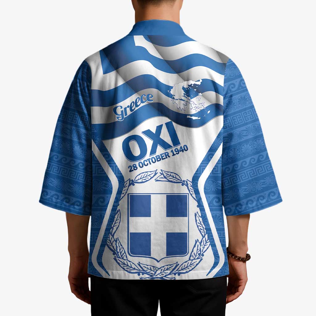Greece Ohi Day Kimono Hellas Coat Of Arms Greek Pattern - Wonder Print Shop
