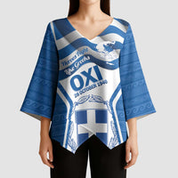 Greece Ohi Day Kimono Sleeve Blouse Hellas Coat Of Arms Greek Pattern - Wonder Print Shop