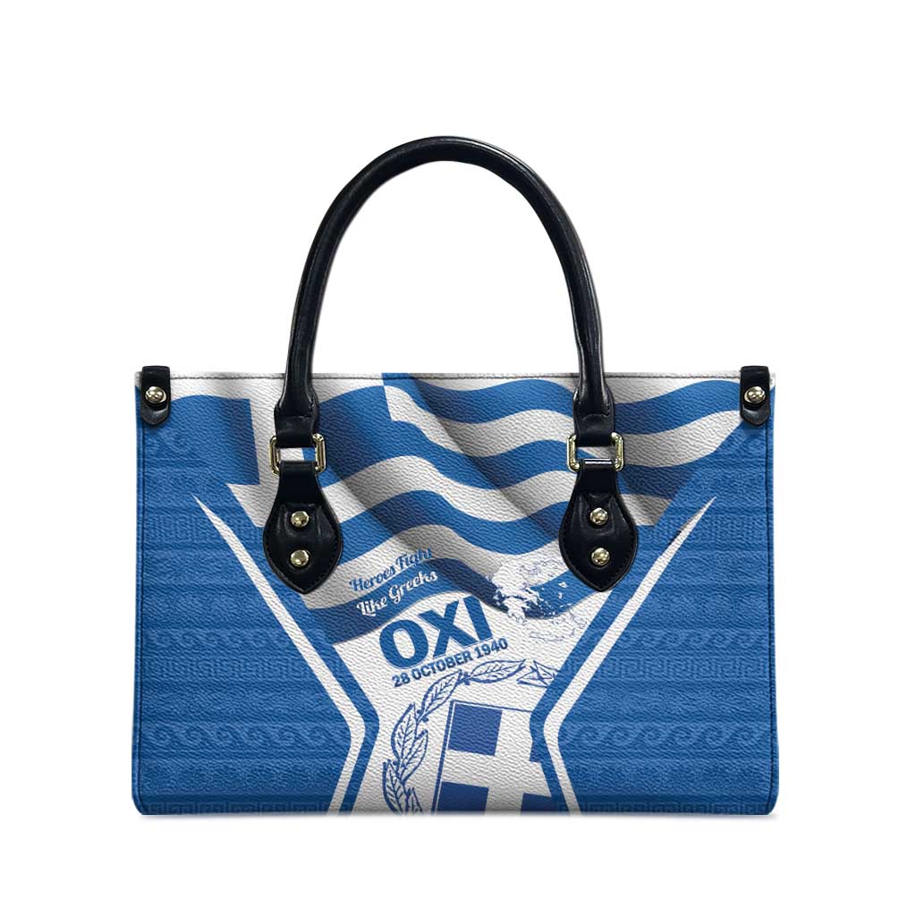 Greece Ohi Day Leather Bag Hellas Coat Of Arms Greek Pattern - Wonder Print Shop