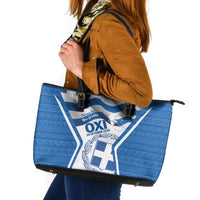 Greece Ohi Day Leather Tote Bag Hellas Coat Of Arms Greek Pattern - Wonder Print Shop