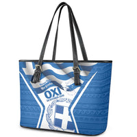 Greece Ohi Day Leather Tote Bag Hellas Coat Of Arms Greek Pattern - Wonder Print Shop