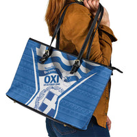 Greece Ohi Day Leather Tote Bag Hellas Coat Of Arms Greek Pattern - Wonder Print Shop