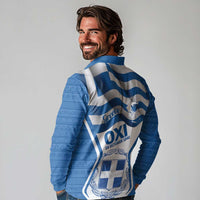 Greece Ohi Day Long Sleeve Polo Shirt Hellas Coat Of Arms Greek Pattern - Wonder Print Shop