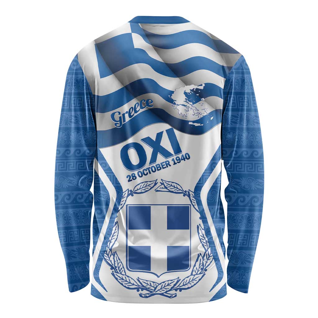Greece Ohi Day Long Sleeve Shirt Hellas Coat Of Arms Greek Pattern - Wonder Print Shop