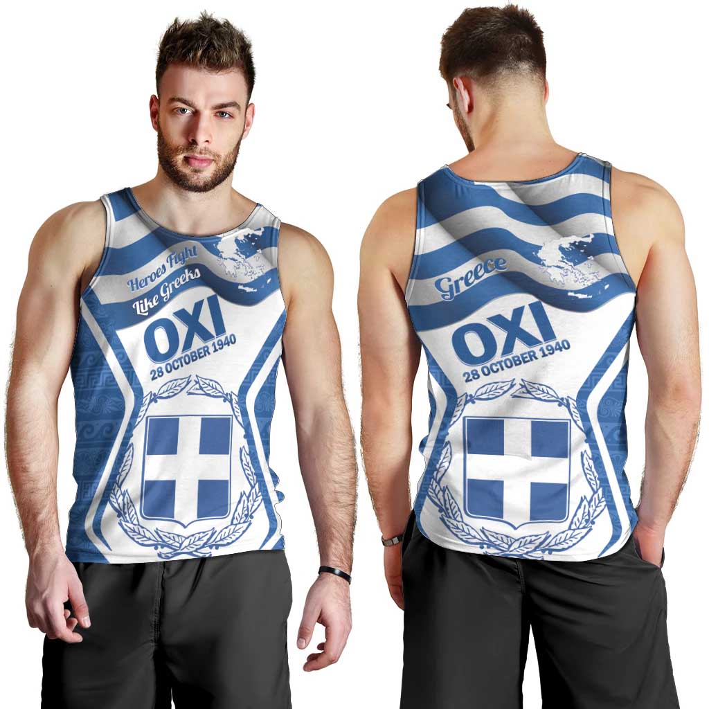 Greece Ohi Day Men Tank Top Hellas Coat Of Arms Greek Pattern - Wonder Print Shop