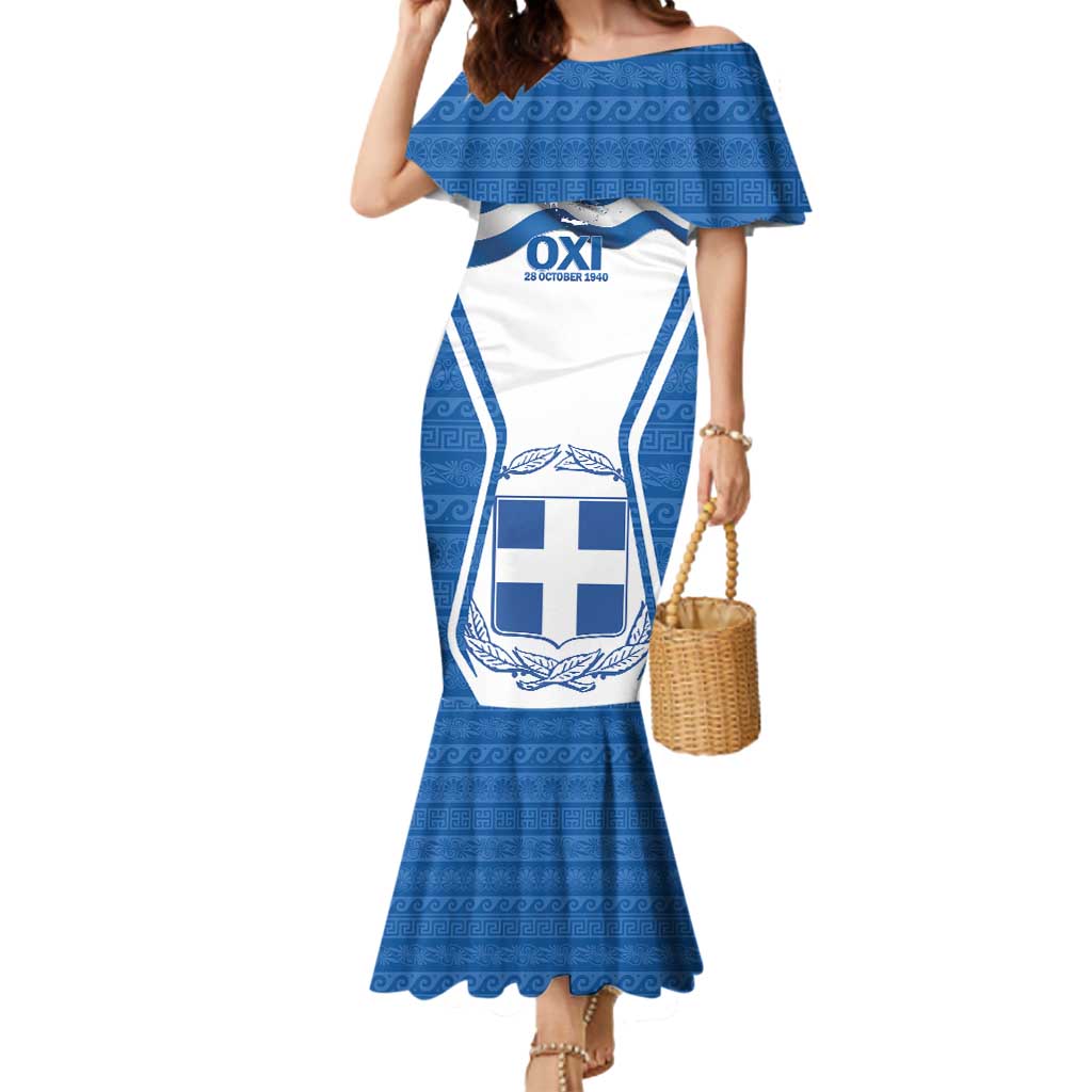 Greece Ohi Day Mermaid Dress Hellas Coat Of Arms Greek Pattern - Wonder Print Shop