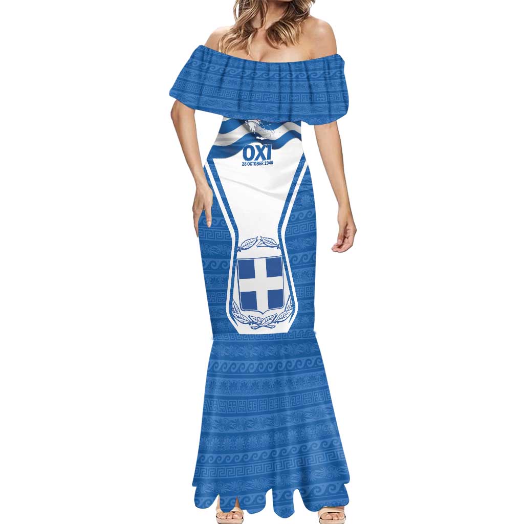 Greece Ohi Day Mermaid Dress Hellas Coat Of Arms Greek Pattern - Wonder Print Shop