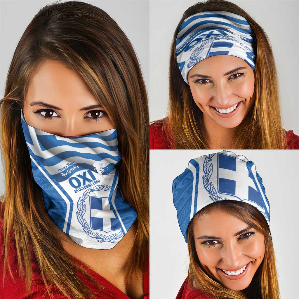 Greece Ohi Day Neck Gaiter Hellas Coat Of Arms Greek Pattern - Wonder Print Shop