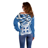 Greece Ohi Day Off Shoulder Sweater Hellas Coat Of Arms Greek Pattern - Wonder Print Shop