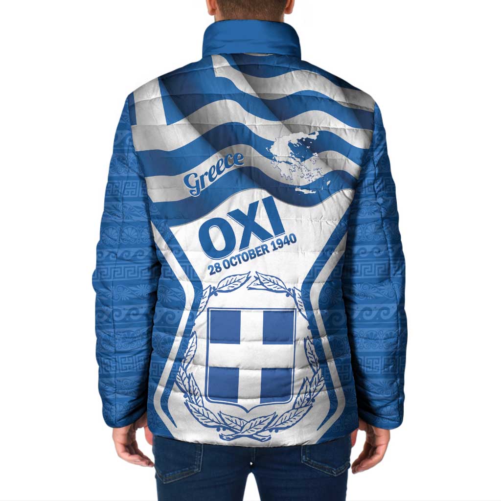 Greece Ohi Day Padded Jacket Hellas Coat Of Arms Greek Pattern - Wonder Print Shop
