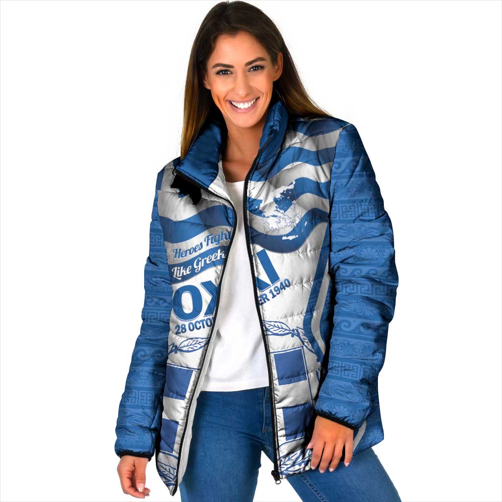 Greece Ohi Day Padded Jacket Hellas Coat Of Arms Greek Pattern - Wonder Print Shop