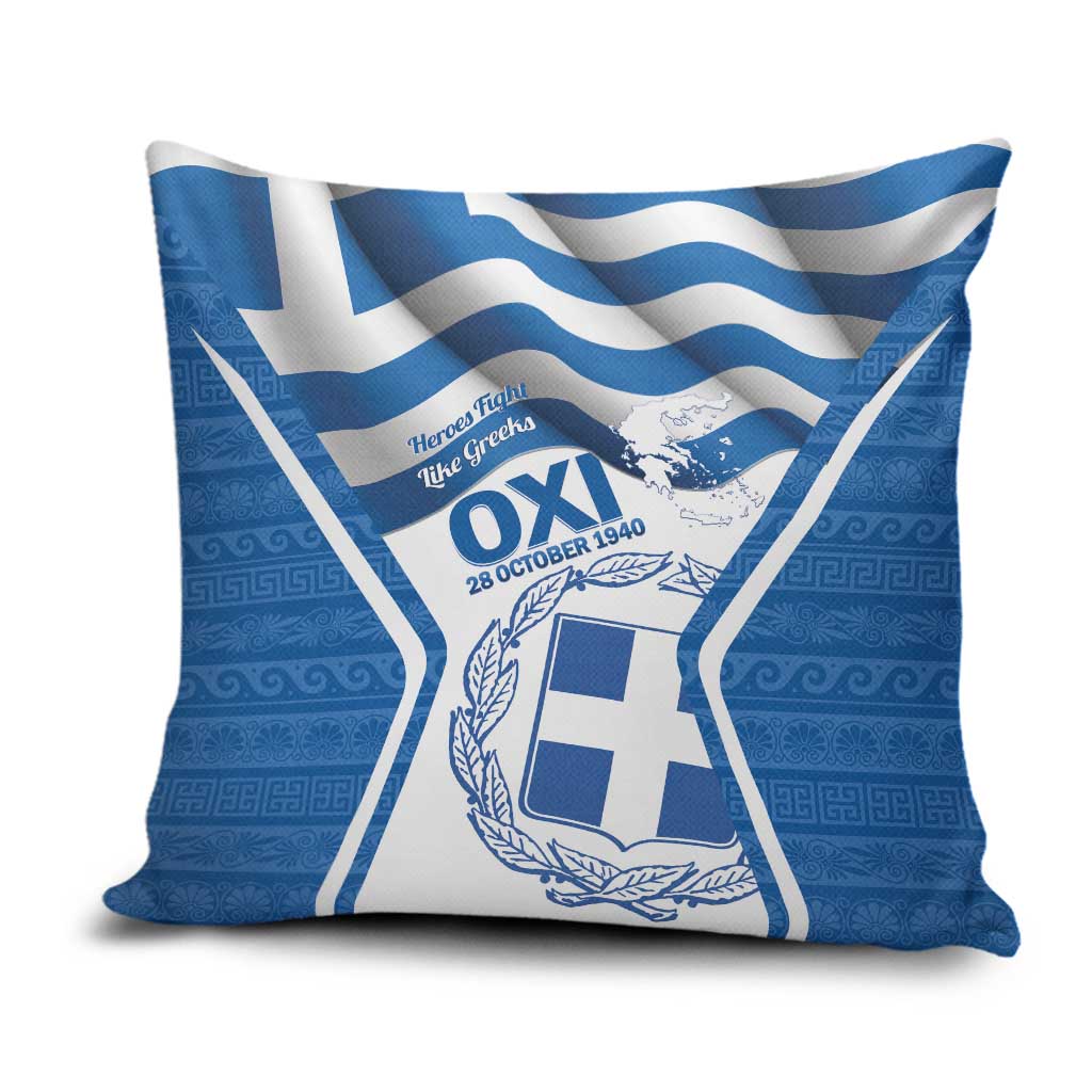 Greece Ohi Day Pillow Cover Hellas Coat Of Arms Greek Pattern - Wonder Print Shop