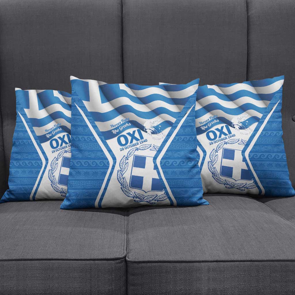 Greece Ohi Day Pillow Cover Hellas Coat Of Arms Greek Pattern - Wonder Print Shop